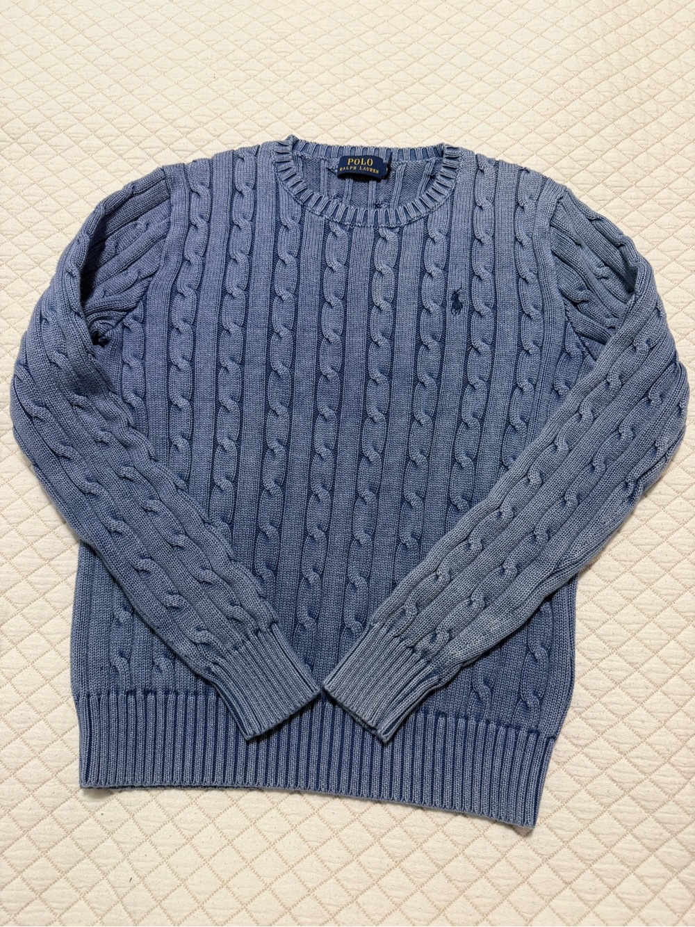 Polo Ralph Lauren Cable Knit Cotton Sweater Women’s Medium Dusty Blue Crewneck